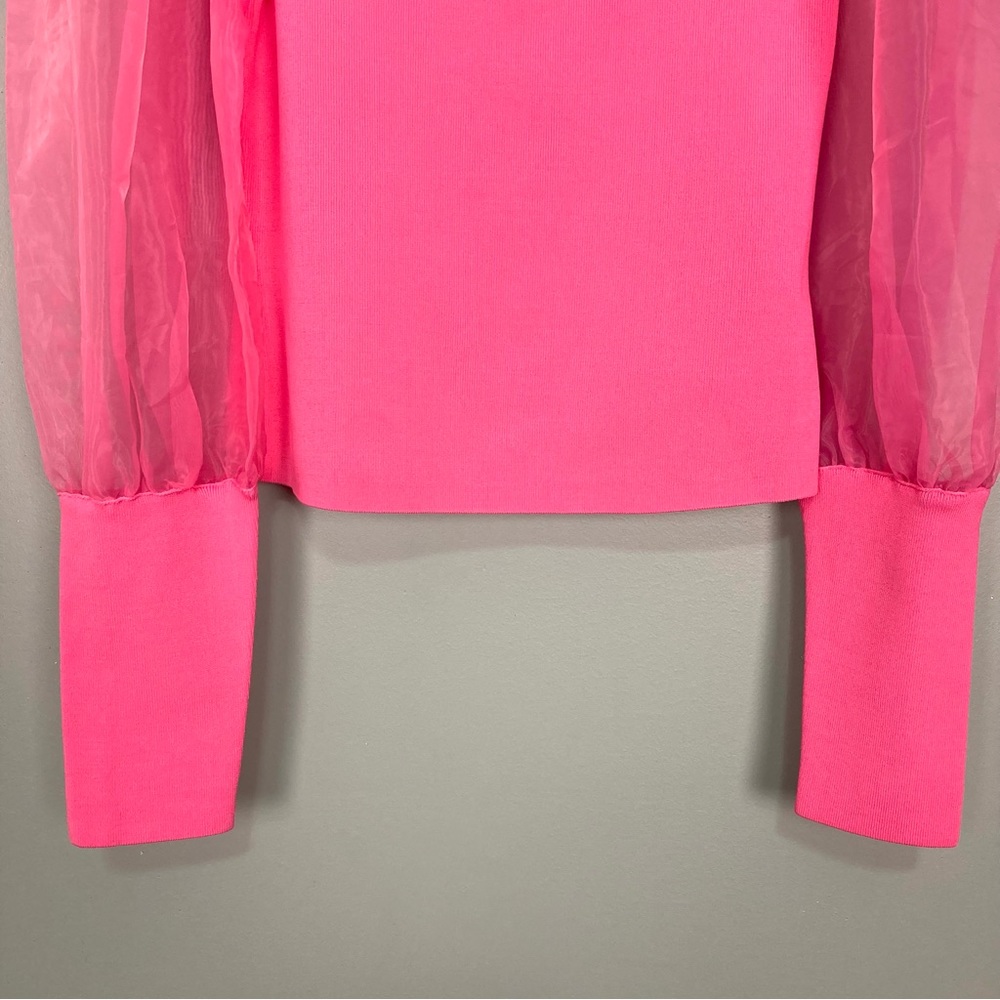 Alice + Olivia French Rose Pink Puff-Sleeve Scoop Neck Sweater - Picture 8 of 15